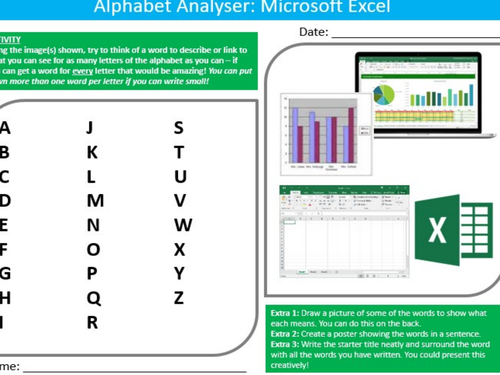 Microsoft Excel Alphabet Analyser ICT Computing Starter Activity Keywords KS3 GCSE Cover