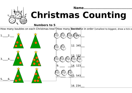 Year 1 Christmas Counting- 3 differentiated picture counting sheets. (Numbers up to 5,10 and 20)