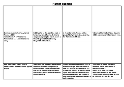 Harriet Tubman Comic Strip And Storyboard Teaching Resources