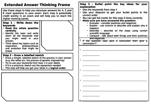 Exam Thinking Frame for Science Extended Answer Practice(Revision)
