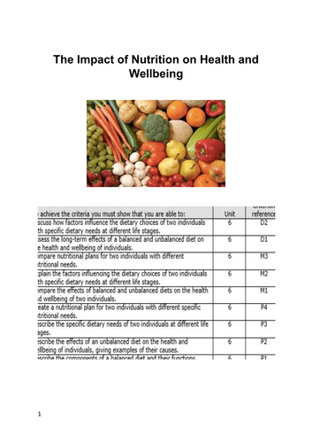 Unit 6 - The Impact of Nutrition Coursework Booklet