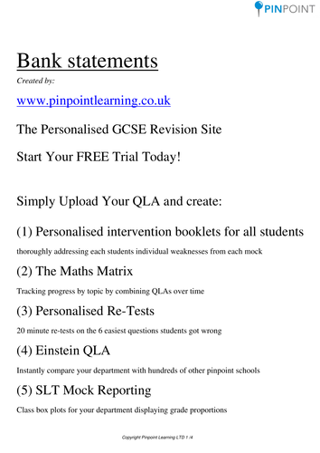 Bank Statements GCSE worksheet | Teaching Resources