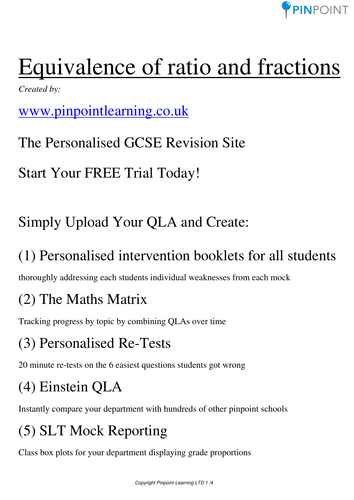 Equivalence Of Ratio And Fractions Gcse Worksheet Teaching Resources