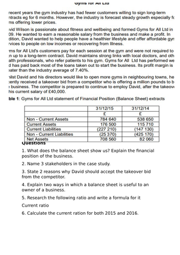 Balance sheets-calculations, key terms and exam question