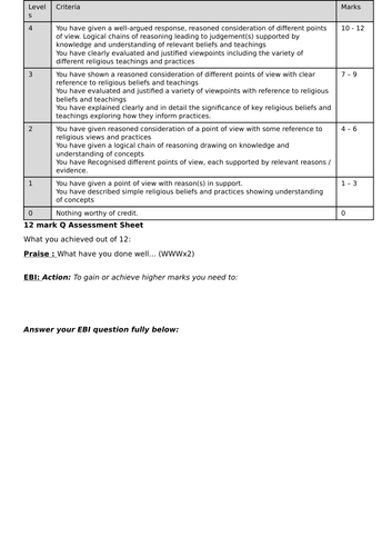 AQA GCSE 12 mark Question DIRT feedback