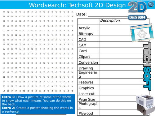 8 x Techsoft 2D Design Technology Starter Activities Keywords KS3 GCSE Wordsearch Crossword