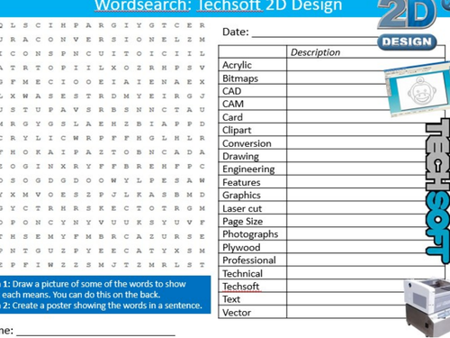Techsoft 2D Design Wordsearch Technology Starter Keywords Activity Keywords KS3 GCSE Cover