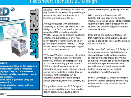 Techsoft 2D Design Factsheet Worksheet Technology Starter Keywords Activity Keywords KS3 GCSE Cover