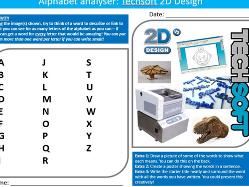 Techsoft 2D Design Alphabet Analyser Technology Starter Activity Keywords KS3 GCSE Cover