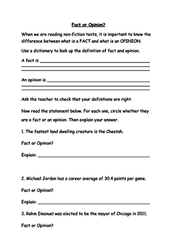 Fact or opinion? Worksheet / cover lesson