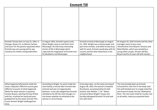 Emmett Till Comic Strip and Storyboard | Teaching Resources