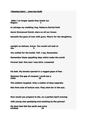 Shooting Stars - Carol Anne Duffy Resources