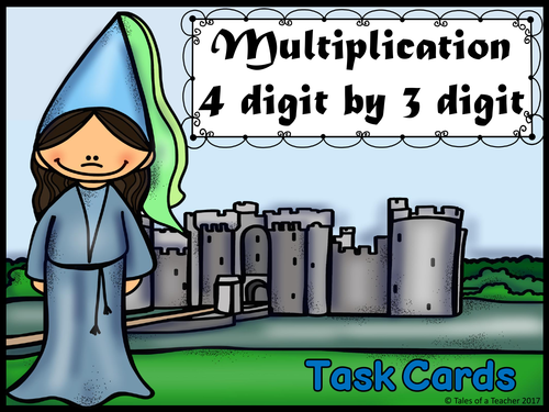 Multiplication 4 digit by 3 digit Task Cards