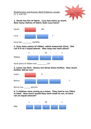 Length Word Problems - Bar model (Multiplication and Divison) YEAR 3/4