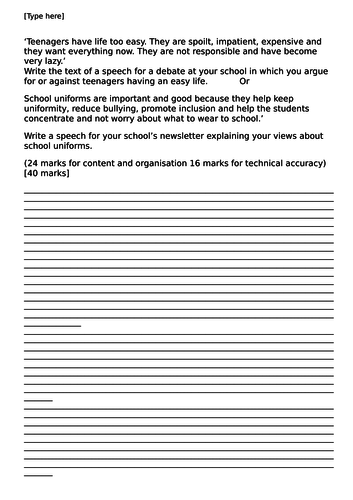 Speech Language paper 2 section B transactional writing