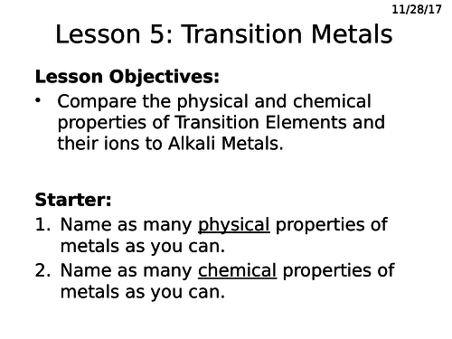 GCSE (1-9) transition metals