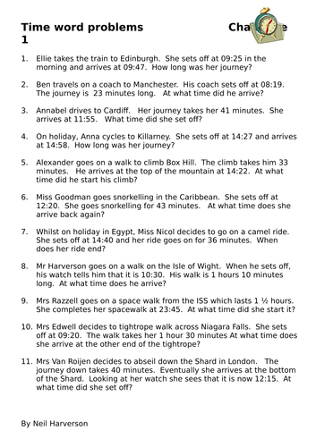 Time word problems Year 5 / Year6 (calculation of journey ...