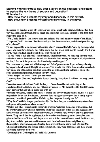 Mystery and dishonesty in Dr Jekyll and Mr Hyde new specification English Lit exam style question