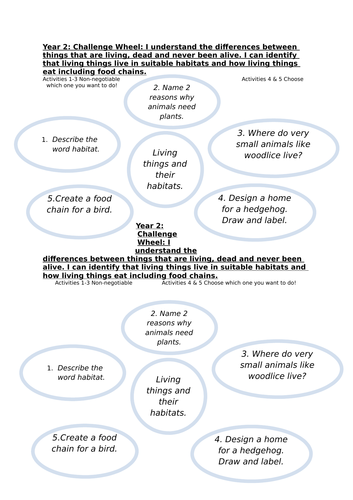 Year 2 - Science Challenge Wheel Assessments for all topics