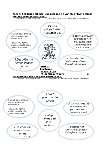 Year 4 - Science Assessment Challenge Wheels for all topics