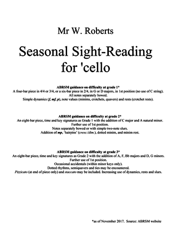Seasonal Sight-Reading for 'cello