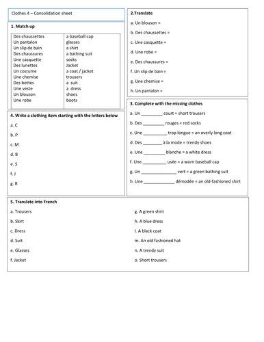 KS3 French - Describing clothes (adjectives and nouns)