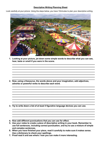 Step by step creative writing work sheet