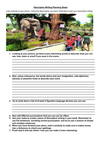 Step by step creative writing / planning worksheet
