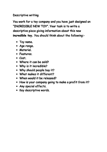 Creative writing plan task / worksheet