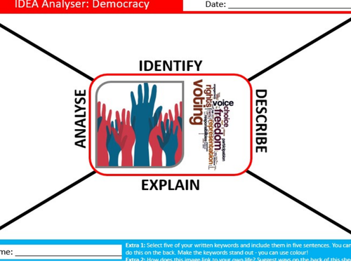Democracy IDEA Analyser British Values PSHE Starter Keywords Activity KS3 GCSE Cover Homework