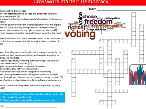 Democracy Crossword British Values PSHE Starter Keywords Activity KS3 GCSE Cover Homework