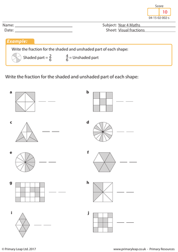 visual representation of fractions worksheet