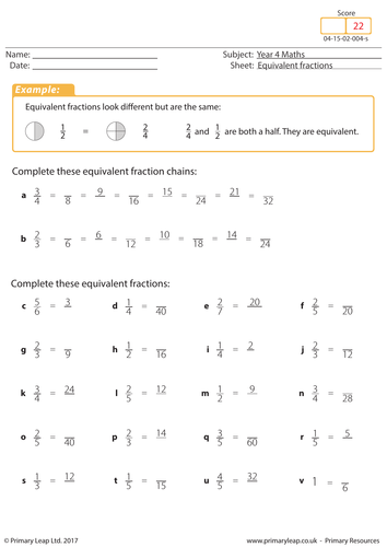 equivalent fraction problem solving year 4