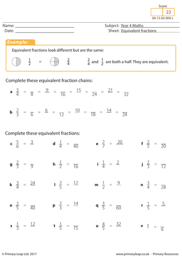 equivalent fractions year 4 teaching resources