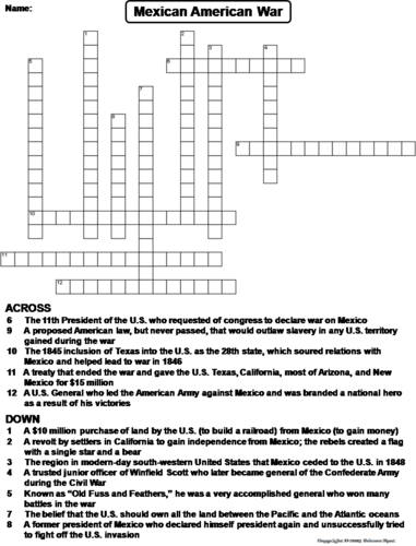 Mexican American War Crossword Puzzle