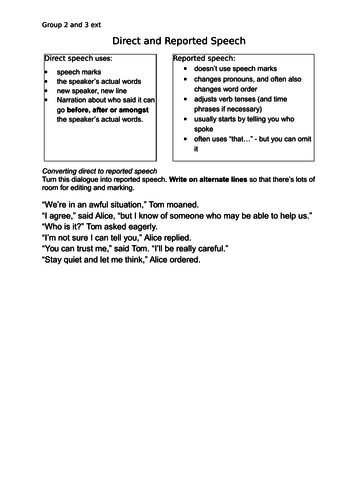 Reported and Direct speech lesson plan and activites