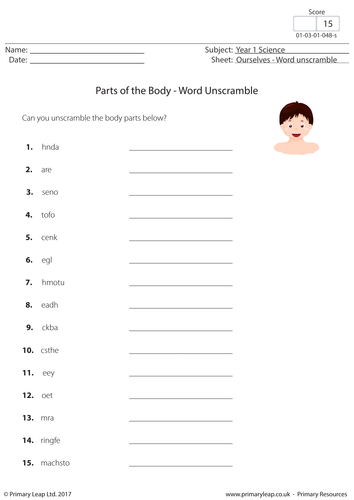 Parts of the Body - Word Unscramble