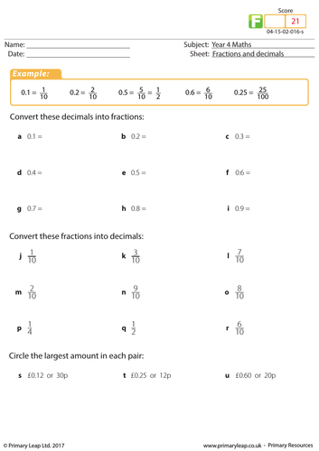 fractions and decimals year 4 1 teaching resources