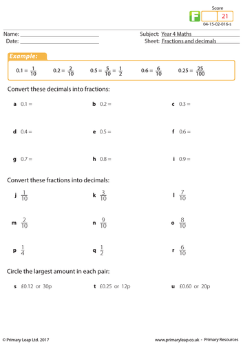 Fractions and Decimals - Year 4 (1)