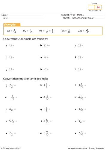 Fractions and Decimals Year 4 (2)