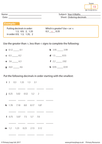 Ordering Decimals 1