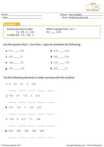 Ordering Decimals 2