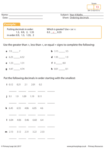 Ordering Decimals 3