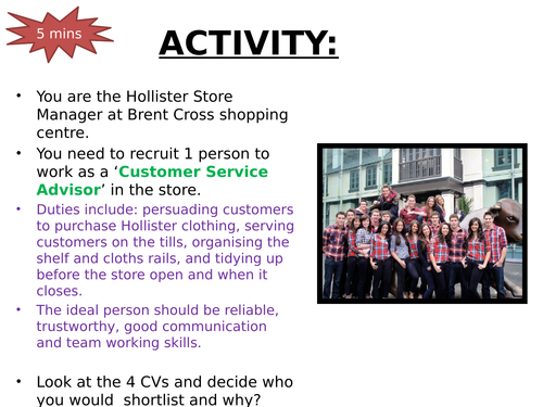 Shortlisting CVs activity