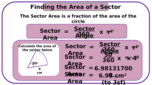 Area of a sector formula and example teaching resources