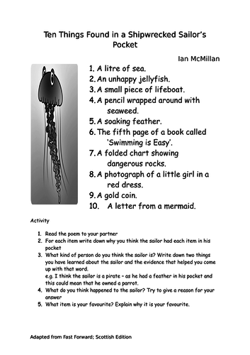 Ten Things List Poetry - Ian McMillian Worksheet