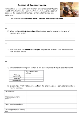 Sectors of the economy worksheets