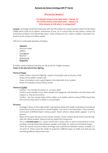 GCSE English Literature Poetry Anthology - Simon Armitage Remains Analysis