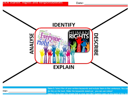 Rights & Responsibilities IDEA Analyser British Values PSHE Keywords KS3 GCSE Cover Homework