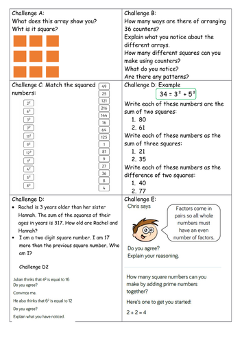 Year 5 Block 4 White Rose Mastery Multiplication and Division Lesson 5 Square Numbers